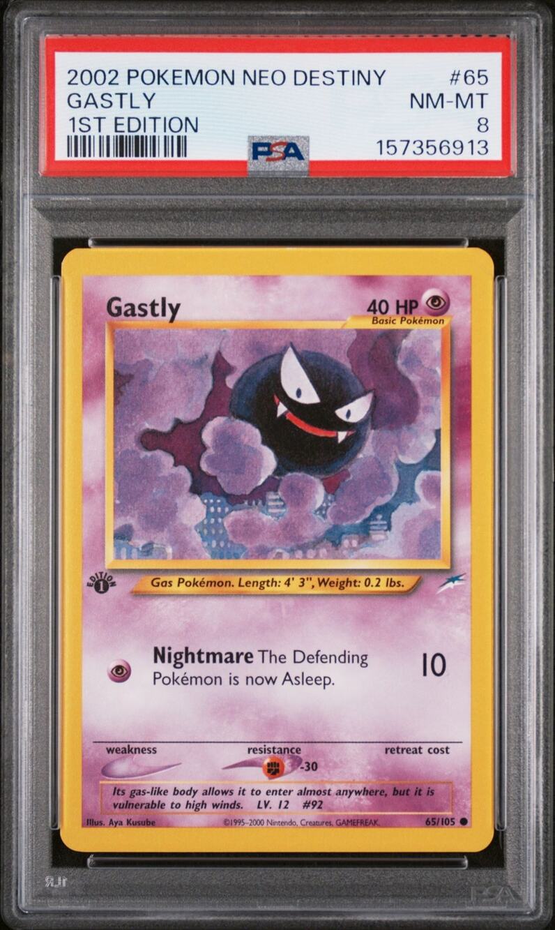PSA 8 NM-MT Gastly 1st Edition 65/105 Pokémon 2002 Neo Destiny Card Graded